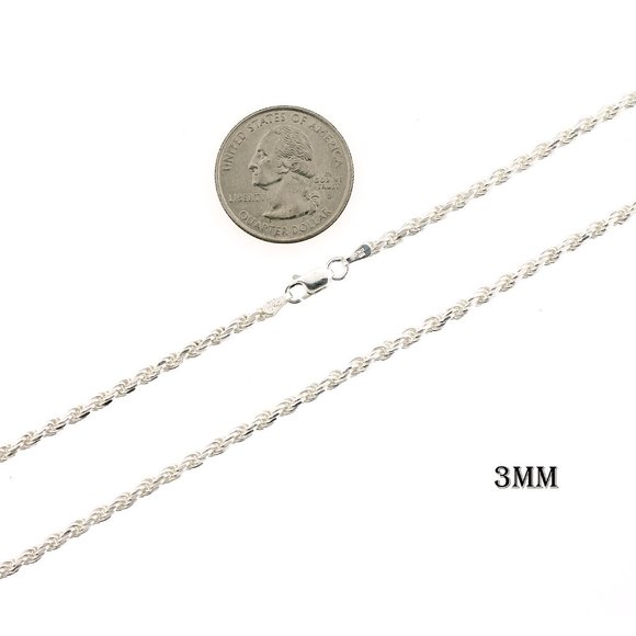 Real 925 SOLID Sterling Silver 3mm Rope Chain Necklace 20" inch - Picture 3 of 6